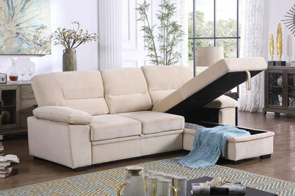 Lilola Home - Kipling Beige Velvet Fabric Reversible Sleeper Sectional Sofa Chaise - 87802BE veiw 5