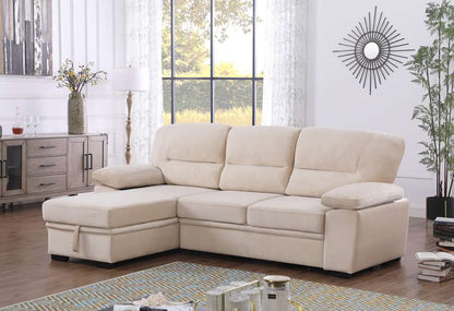 Lilola Home - Kipling Beige Velvet Fabric Reversible Sleeper Sectional Sofa Chaise - 87802BE veiw 6