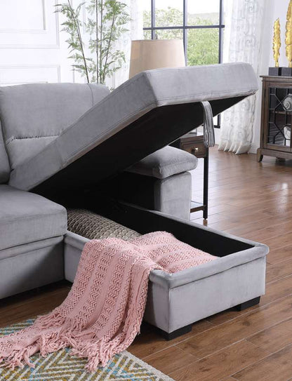 Lilola Home - Kipling Gray Velvet Fabric Reversible Sleeper Sectional Sofa Chaise - 87802GY veiw 3