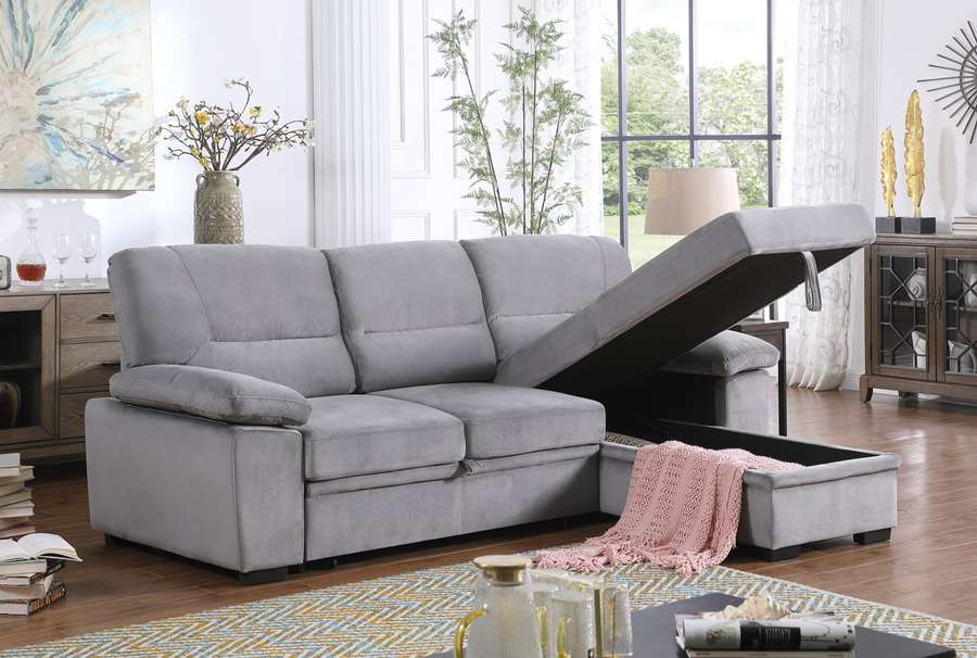 Lilola Home - Kipling Gray Velvet Fabric Reversible Sleeper Sectional Sofa Chaise - 87802GY veiw 5