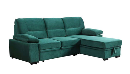 Lilola Home - Kipling Green Velvet Fabric Reversible Sleeper Sectional Sofa Chaise - 87802GN veiw 1