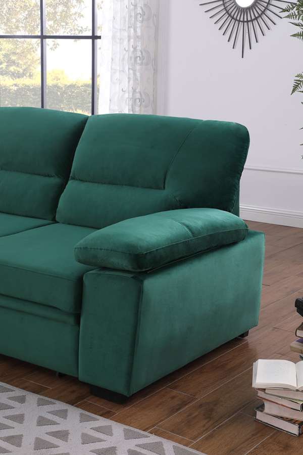 Lilola Home - Kipling Green Velvet Fabric Reversible Sleeper Sectional Sofa Chaise - 87802GN veiw 2