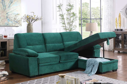 Lilola Home - Kipling Green Velvet Fabric Reversible Sleeper Sectional Sofa Chaise - 87802GN veiw 5