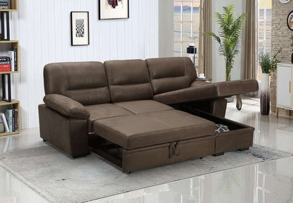 Lilola Home - Kipling Saddle Brown Microfiber Reversible Sleeper Sectional Sofa Chaise - 87802 veiw 1