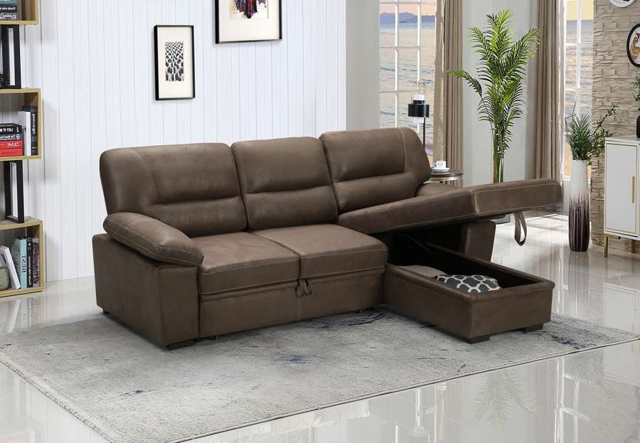 Lilola Home - Kipling Saddle Brown Microfiber Reversible Sleeper Sectional Sofa Chaise - 87802 veiw 2