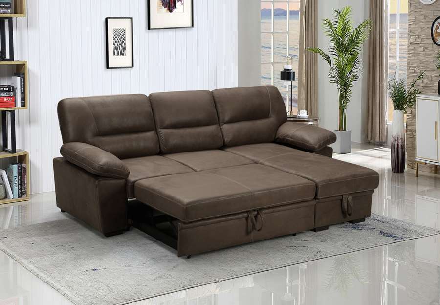 Lilola Home - Kipling Saddle Brown Microfiber Reversible Sleeper Sectional Sofa Chaise - 87802 veiw 4