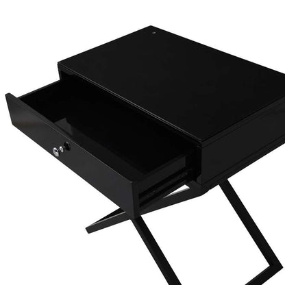 Lilola Home - Koda Black Wooden End Side Table Nightstand with Glass Top, Drawer and Metal Cross Base - 98002BK veiw 5
