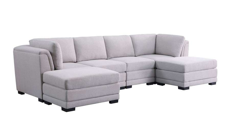 Lilola Home - Kristin Light Gray Linen Fabric Reversible Sectional Sofa with 2 Ottomans - 88020-3_CLOSEOUT veiw 1