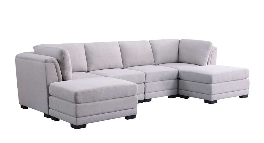 Lilola Home - Kristin Light Gray Linen Fabric Reversible Sectional Sofa with 2 Ottomans - 88020-3_CLOSEOUT veiw 2