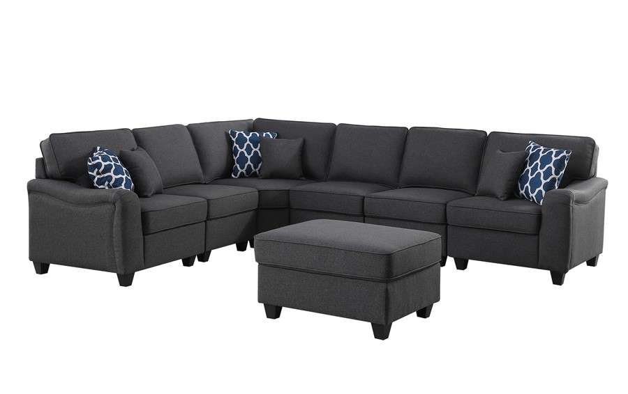 Lilola Home - Leo Dark Gray Linen 7Pc Modular L-Shape Sectional Sofa and Ottoman - 89123-13 veiw 1