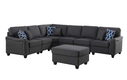Lilola Home - Leo Dark Gray Linen 7Pc Modular L-Shape Sectional Sofa and Ottoman - 89123-13 veiw 1