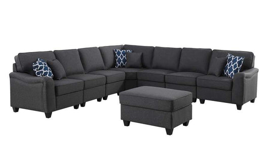 Lilola Home - Leo Dark Gray Linen 8Pc Modular L-Shape Sectional Sofa and Ottoman - 89123-12 veiw 1