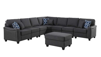 Lilola Home - Leo Dark Gray Linen 8Pc Modular L-Shape Sectional Sofa and Ottoman - 89123-12 veiw 2