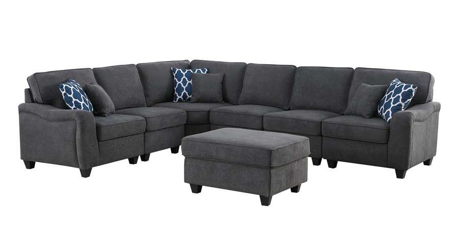Lilola Home - Leo Dark Gray Woven 7Pc Modular L-Shape Sectional Sofa and Ottoman - 89125-13 veiw 1