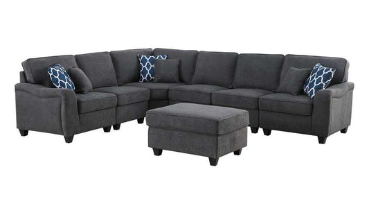 Lilola Home - Leo Dark Gray Woven 7Pc Modular L-Shape Sectional Sofa and Ottoman - 89125-13 veiw 1