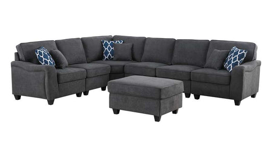 Lilola Home - Leo Dark Gray Woven 7Pc Modular L-Shape Sectional Sofa and Ottoman - 89125-13 veiw 2