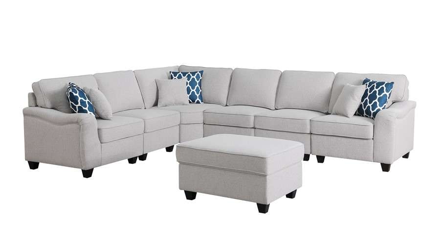 Lilola Home - Leo Light Gray Linen 7Pc Modular L-Shape Sectional Sofa and Ottoman - 89121-13 veiw 1