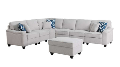 Lilola Home - Leo Light Gray Linen 7Pc Modular L-Shape Sectional Sofa and Ottoman - 89121-13 veiw 2