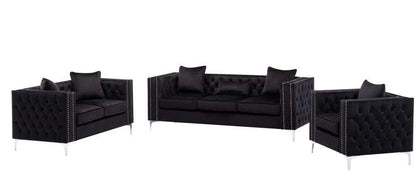 Lilola Home - Lorreto Black Velvet Fabric Sofa Loveseat Chair Living Room Set - 89714 veiw 1