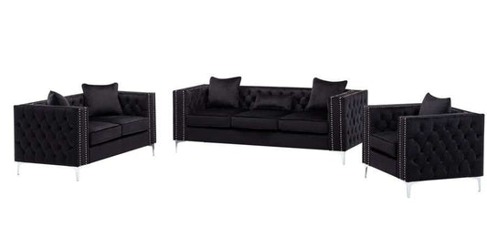 Lilola Home - Lorreto Black Velvet Fabric Sofa Loveseat Chair Living Room Set - 89714 veiw 1