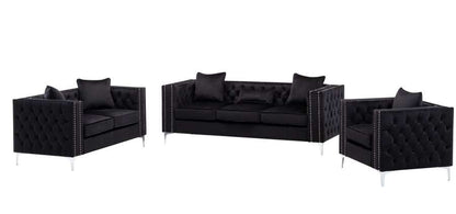 Lilola Home - Lorreto Black Velvet Fabric Sofa Loveseat Chair Living Room Set - 89714 veiw 2