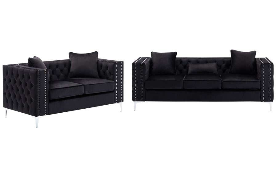 Lilola Home - Lorreto Black Velvet Fabric Sofa Loveseat Living Room Set - 89714-SL veiw 1