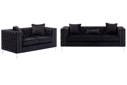 Lilola Home - Lorreto Black Velvet Fabric Sofa Loveseat Living Room Set - 89714-SL veiw 1