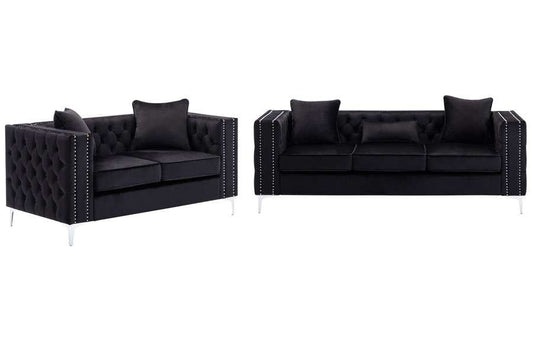 Lilola Home - Lorreto Black Velvet Fabric Sofa Loveseat Living Room Set - 89714-SL veiw 1