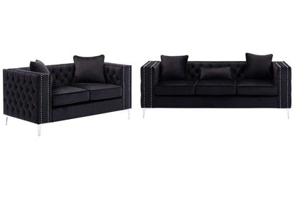 Lilola Home - Lorreto Black Velvet Fabric Sofa Loveseat Living Room Set - 89714-SL veiw 2