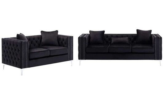 Lilola Home - Lorreto Black Velvet Fabric Sofa Loveseat Living Room Set - 89714-SL veiw 2