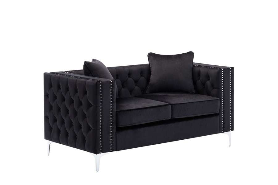 Lilola Home - Lorreto Black Velvet Loveseat - 89714-L veiw 2