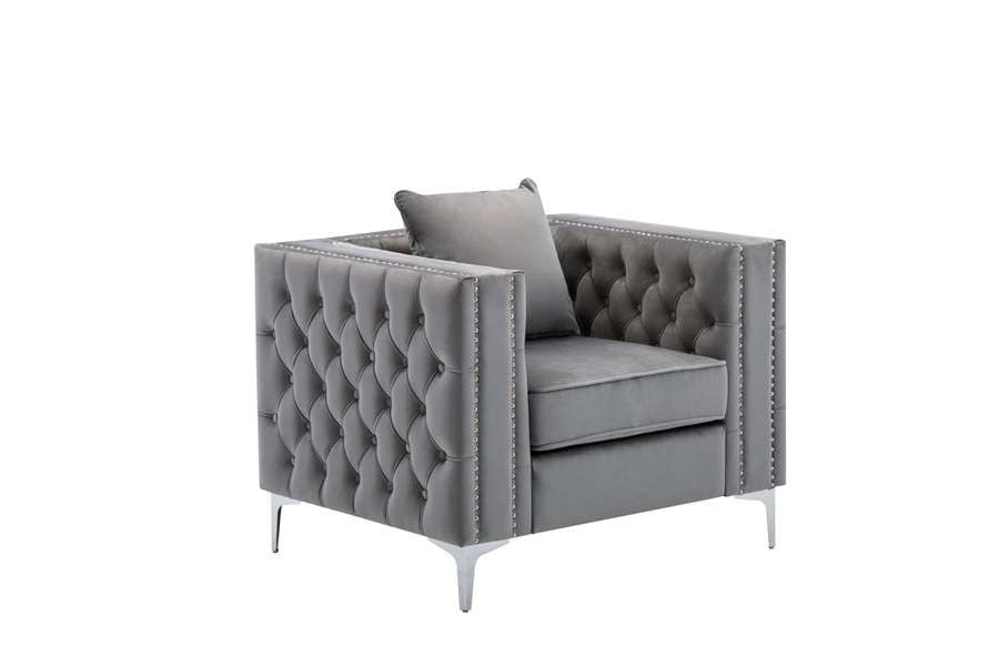 Lilola Home - Lorreto Gray Velvet Chair - 89715-C veiw 2
