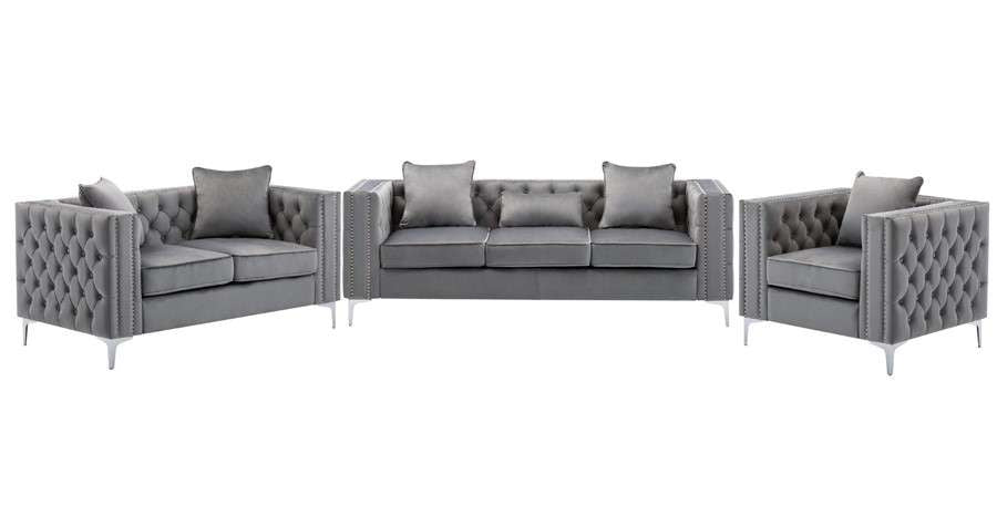 Lilola Home - Lorreto Gray Velvet Fabric Sofa Loveseat Chair Living Room Set - 89715 veiw 1
