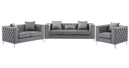 Lilola Home - Lorreto Gray Velvet Fabric Sofa Loveseat Chair Living Room Set - 89715 veiw 1