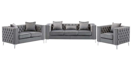 Lilola Home - Lorreto Gray Velvet Fabric Sofa Loveseat Chair Living Room Set - 89715 veiw 1