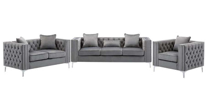 Lilola Home - Lorreto Gray Velvet Fabric Sofa Loveseat Chair Living Room Set - 89715 veiw 2