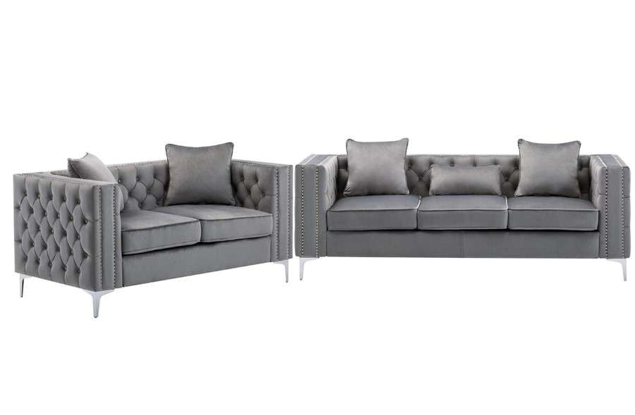 Lilola Home - Lorreto Gray Velvet Fabric Sofa Loveseat Living Room Set - 89715-SL veiw 1