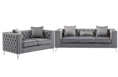 Lilola Home - Lorreto Gray Velvet Fabric Sofa Loveseat Living Room Set - 89715-SL veiw 1