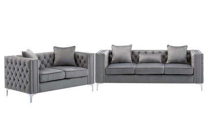 Lilola Home - Lorreto Gray Velvet Fabric Sofa Loveseat Living Room Set - 89715-SL veiw 2