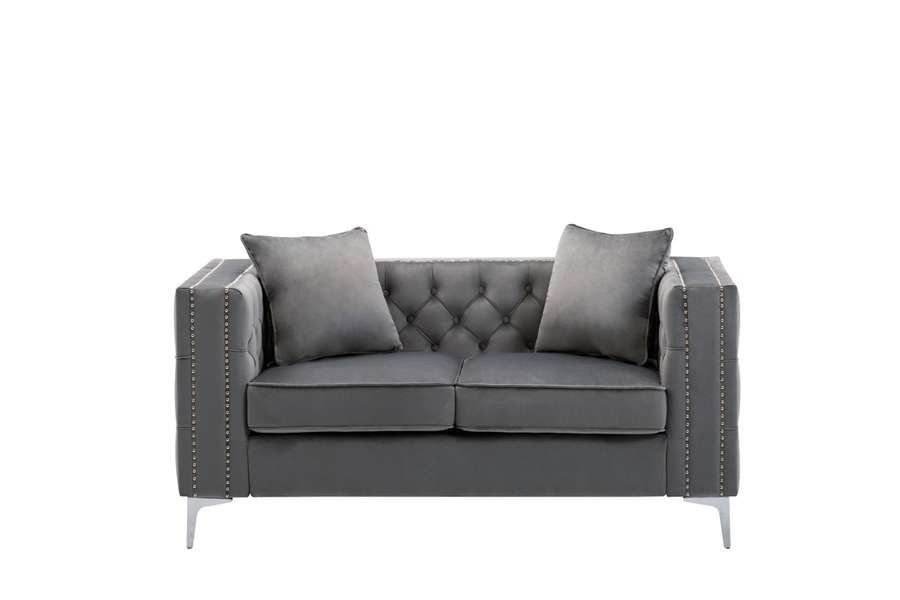 Lilola Home - Lorreto Gray Velvet Loveseat - 89715-L veiw 4