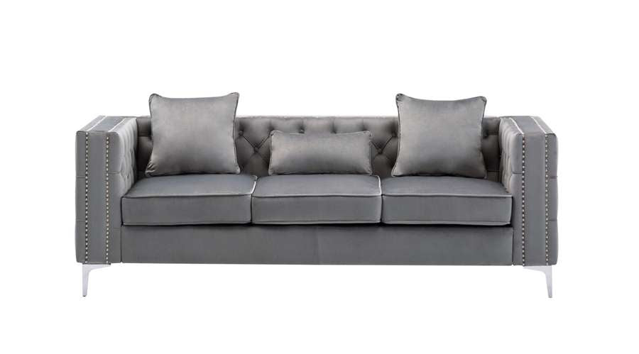 Lilola Home - Lorreto Gray Velvet Sofa - 89715-S veiw 4