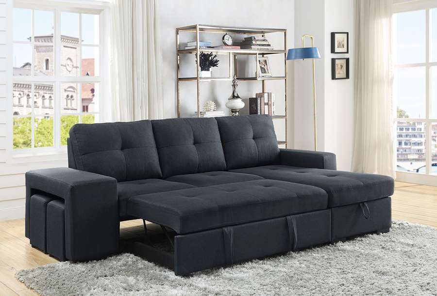 Lilola Home - Lucas Dark Gray Linen Sleeper Sectional Sofa with Reversible Storage Chaise - 81394 veiw 2