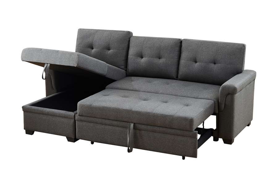 Lilola Home - Lucca Dark Gray Linen Reversible Sleeper Sectional Sofa with Storage Chaise - 81342 veiw 3