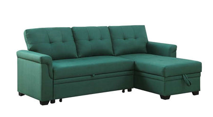 Lilola Home - Lucca Green Linen Reversible Sleeper Sectional Sofa with Storage Chaise - 81340GN veiw 2