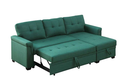 Lilola Home - Lucca Green Linen Reversible Sleeper Sectional Sofa with Storage Chaise - 81340GN veiw 3