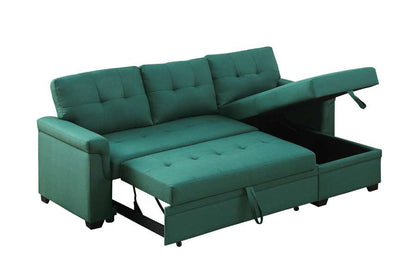 Lilola Home - Lucca Green Linen Reversible Sleeper Sectional Sofa with Storage Chaise - 81340GN veiw 4