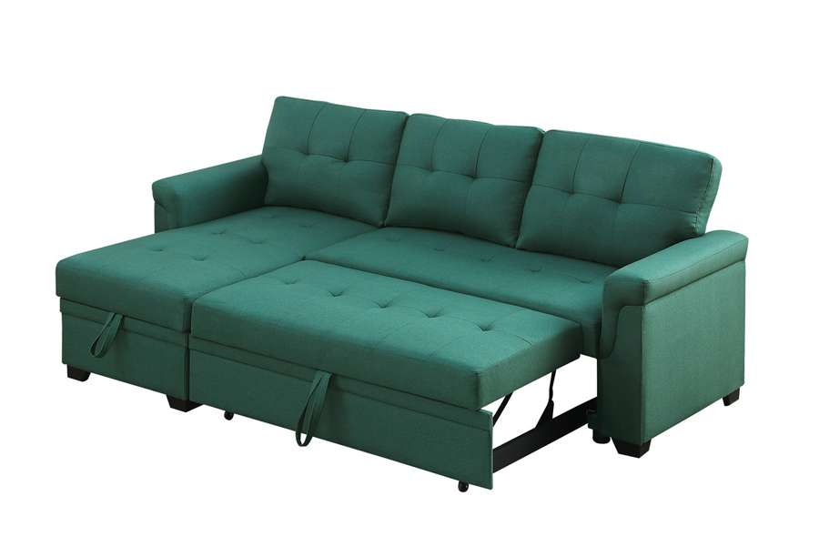 Lilola Home - Lucca Green Linen Reversible Sleeper Sectional Sofa with Storage Chaise - 81340GN veiw 5