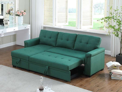 Lilola Home - Lucca Green Linen Reversible Sleeper Sectional Sofa with Storage Chaise - 81340GN veiw 6