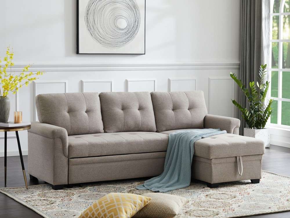 Lilola Home - Lucca Light Gray Linen Reversible Sleeper Sectional Sofa with Storage Chaise - 81340 veiw 1