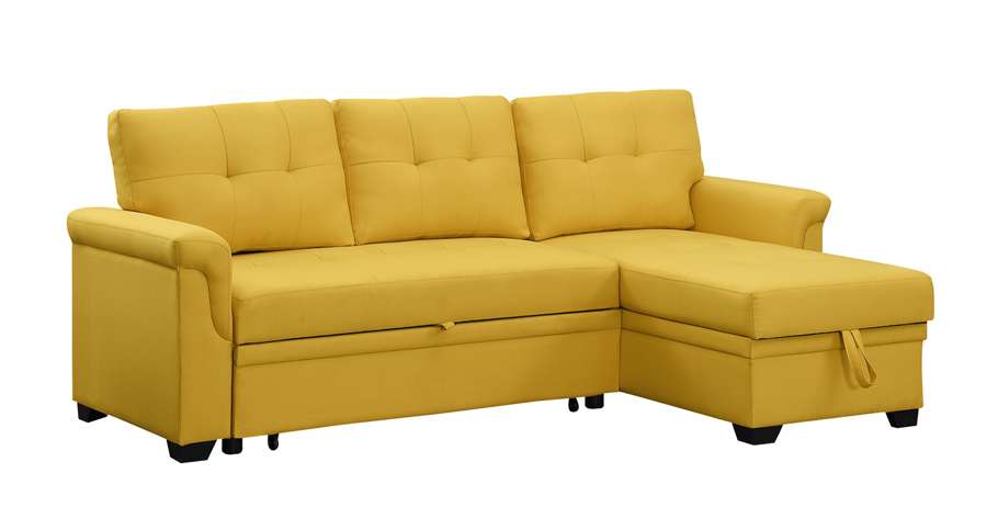 Lilola Home - Lucca Yellow Linen Reversible Sleeper Sectional Sofa with Storage Chaise - 81340YW veiw 4